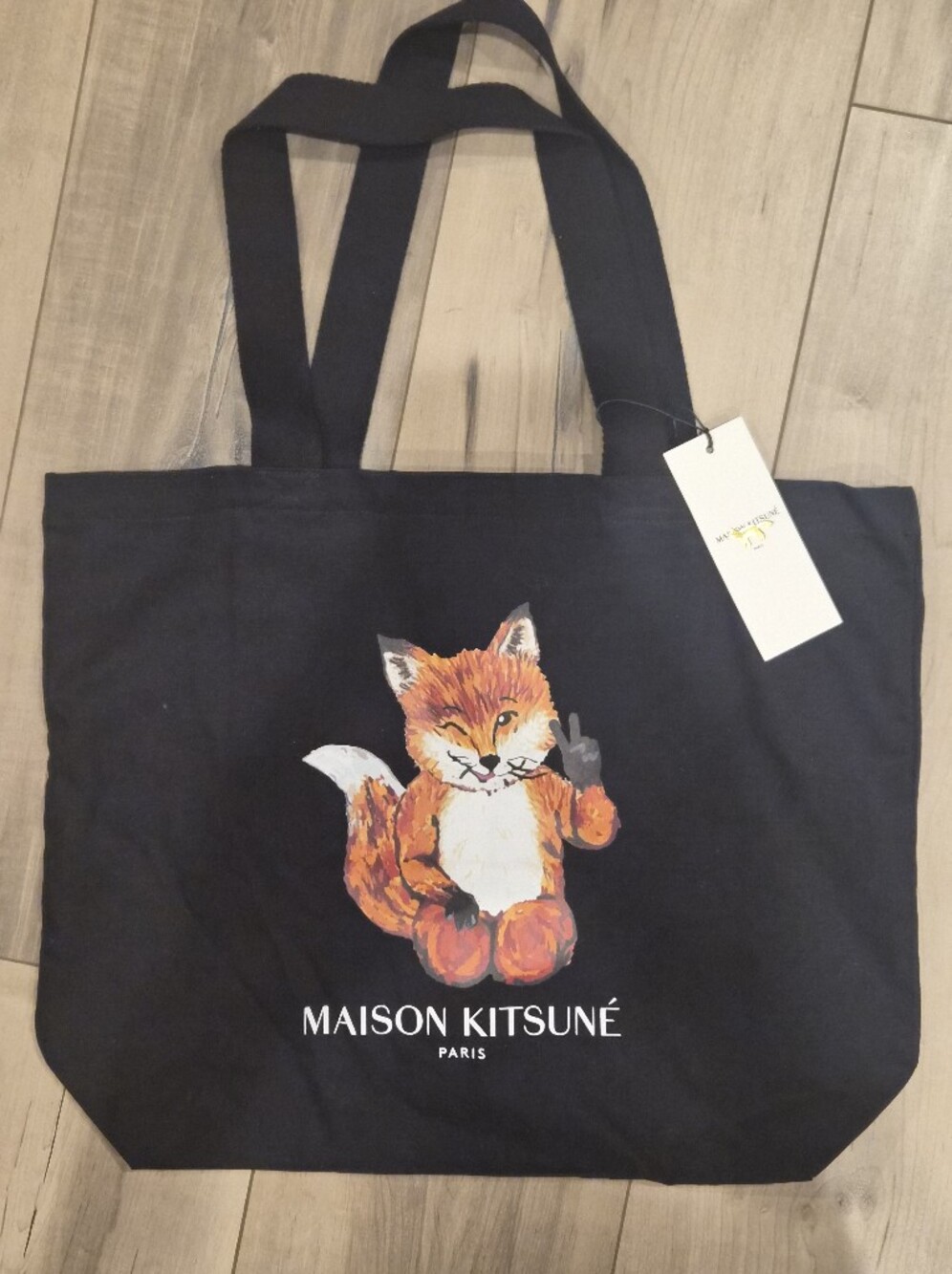 Maison Kitsune Black Canvas Tote Bag